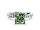 White gold Fancy Green Princess Cut Diamond Pave Band Solitaire Ring with Round  and Prong Setting_77