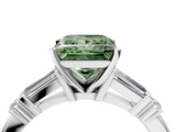 White gold Fancy Green Princess  Cut Diamond Ring with Baguette Side Stones, Channel Set Band, and Four-Prong Setting_4