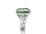 White gold Fancy Green Princess  Cut Diamond Ring with Baguette Side Stones, Channel Set Band, and Four-Prong Setting_5