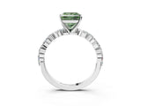 White gold Fancy Green Princess Cut Diamond Ring with Marquise and Round  Side Stones and Four-Prong Setting_44