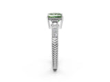 White gold Fancy Green Princess Cut Diamond Ring with Milgrain Pavé Band and Four-Prong Setting_29
