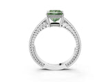 White gold Fancy Green Princess Cut Diamond Ring with Milgrain Pavé Band and Four-Prong Setting_33