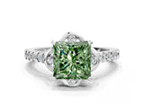 White gold Fancy Green Princess Cut Diamond Ring with Pavé Band and Floral Prong Setting_39