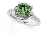 White gold Fancy Green Princess Cut Diamond Ring with Pavé Band and Floral Prong Setting_40