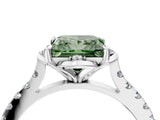 White gold Fancy Green Princess Cut Diamond Ring with Pavé Band and Floral Prong Setting_43