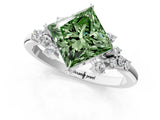 White gold Fancy Green Princess Cut Diamond Ring with Side Stones and Four-Prong Setting_66