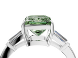 White gold Fancy Green Princess  Cut Diamond Ring with Tapered Baguette Side Stones in Four-Prong Setting_4