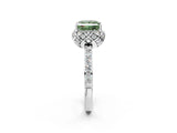 White gold Fancy Green Princess Cut Diamond Scalloped Halo Engagement Ring with Round Shared Prong Band_15