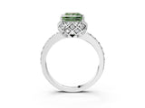 White gold Fancy Green Princess Cut Diamond Scalloped Halo Engagement Ring with Round Shared Prong Band_16