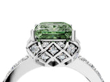 White gold Fancy Green Princess Cut Diamond Scalloped Halo Engagement Ring with Round Shared Prong Band_17
