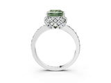 White gold Fancy Green Princess Cut Diamond Scalloped Halo Engagement Ring with Round Shared Prong Band_46