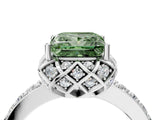 White gold Fancy Green Princess Cut Diamond Scalloped Halo Engagement Ring with Round Shared Prong Band_47