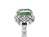 White gold Fancy Green Princess Cut Diamond Scalloped Halo Engagement Ring with Round Shared Prong Band_48