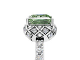 White gold Fancy Green Princess Cut Diamond Scalloped Halo Engagement Ring with Round Shared Prong Band_66