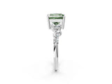 White gold Fancy Green Princess Cut Diamond Scattered Round Accent Ring with Prong Setting_14