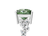 White gold Fancy Green Princess Cut Diamond Scattered Round Accent Ring with Prong Setting_17