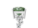 White gold Fancy Green Princess Cut Diamond Scattered Round Accent Ring with Prong Setting_29