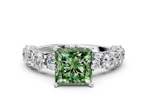 White gold Fancy Green Princess Cut Diamond Side Stone Engagement Ring with Four-Prong Setting_24