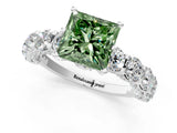 White gold Fancy Green Princess Cut Diamond Side Stone Engagement Ring with Four-Prong Setting_25