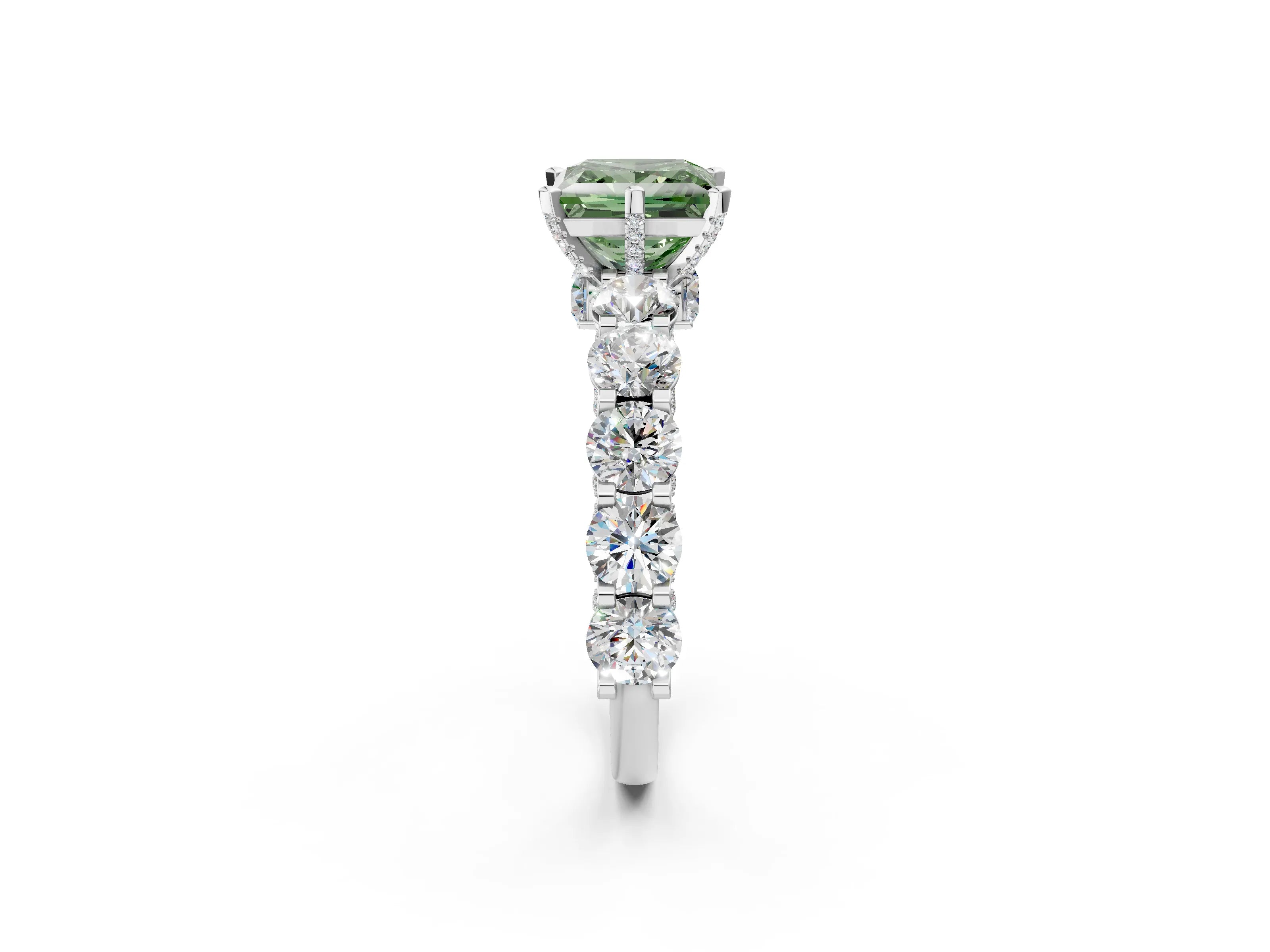 White gold Fancy Green Princess Cut Diamond Side Stone Engagement Ring with Four-Prong Setting_26