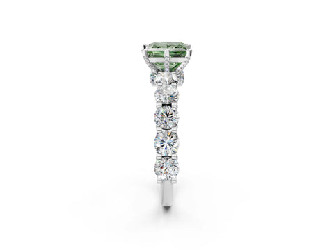 White gold Fancy Green Princess Cut Diamond Side Stone Engagement Ring with Four-Prong Setting_26