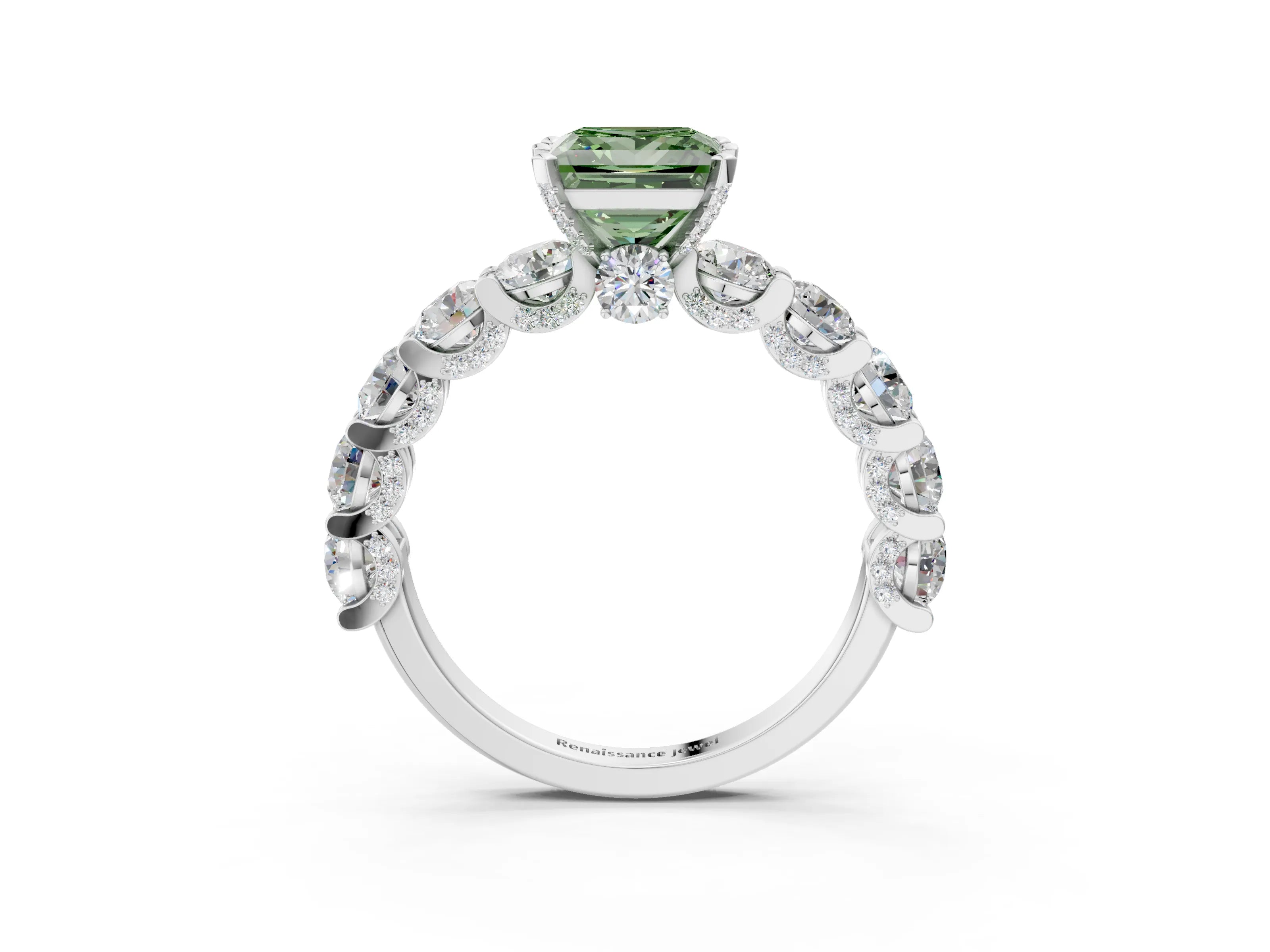 White gold Fancy Green Princess Cut Diamond Side Stone Engagement Ring with Four-Prong Setting_27