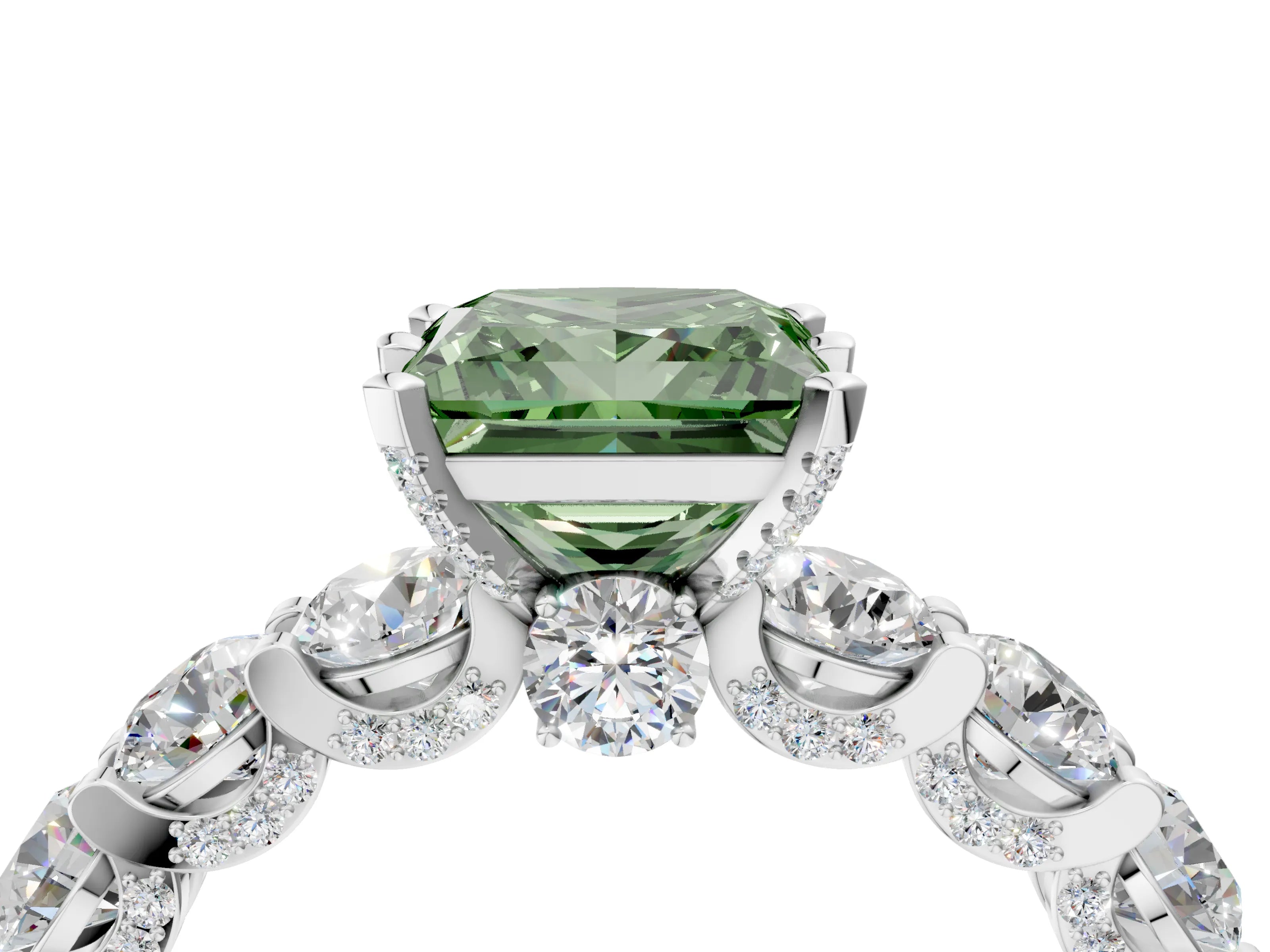 White gold Fancy Green Princess Cut Diamond Side Stone Engagement Ring with Four-Prong Setting_28