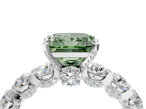 White gold Fancy Green Princess Cut Diamond Side Stone Engagement Ring with Four-Prong Setting_28