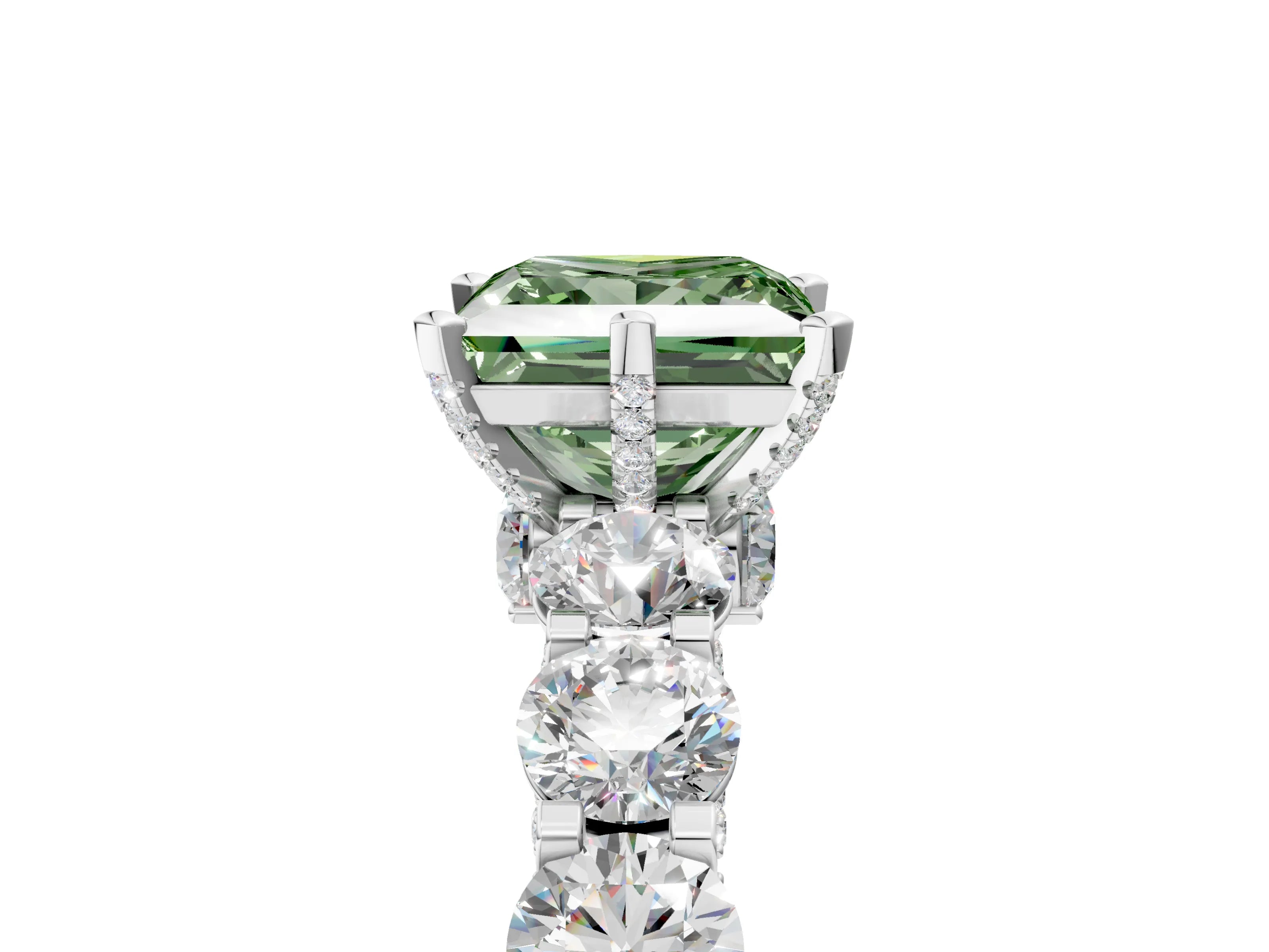 White gold Fancy Green Princess Cut Diamond Side Stone Engagement Ring with Four-Prong Setting_29