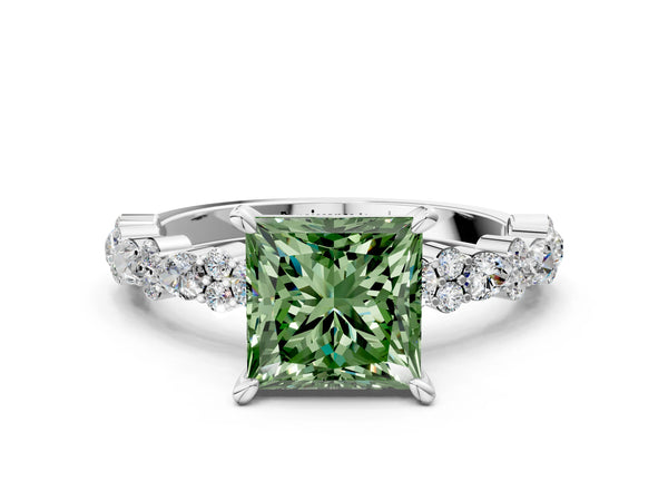 Platinum Princess Cut Pear Side Stone Engagement Ring Setting for Fancy Green Center