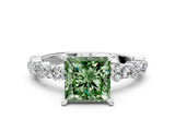 White gold Fancy Green Princess Cut Diamond Side Stone Solitaire Ring with Round  and Four-Prong Setting_12