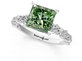 White gold Fancy Green Princess Cut Diamond Side Stone Solitaire Ring with Round  and Four-Prong Setting_13