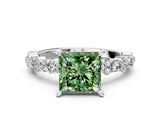White gold Fancy Green Princess Cut Diamond Side Stone Solitaire Ring with Round  and Four-Prong Setting_65