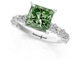 White gold Fancy Green Princess Cut Diamond Side Stone Solitaire Ring with Round  and Four-Prong Setting_66