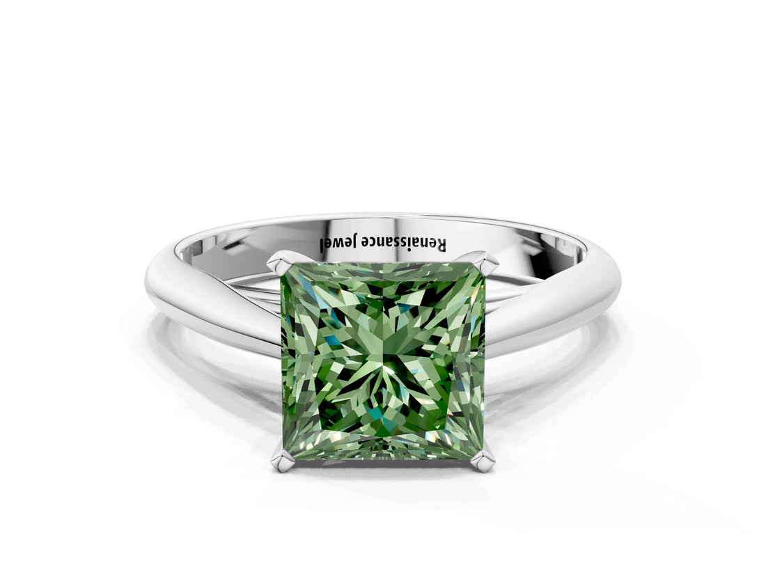 White gold Fancy Green Princess Cut Diamond Solitaire Engagement Ring with Cathedral Setting and Four-Prong Mount_53