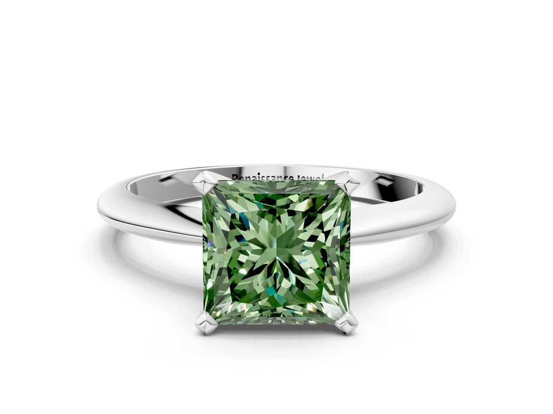White gold Fancy Green Princess Cut Diamond Solitaire Engagement Ring with Classic Band and Four-Prong Setting_29