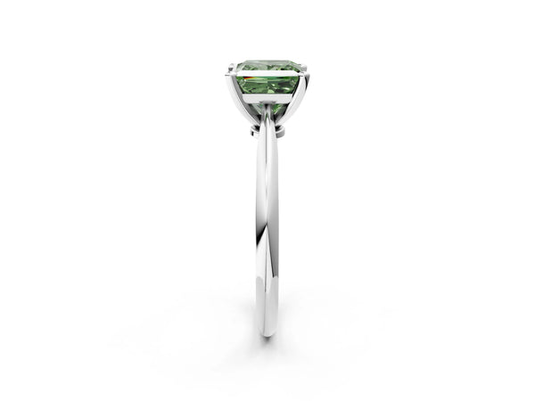 White gold Fancy Green Princess Cut Diamond Solitaire Engagement Ring with Classic Band and Four-Prong Setting