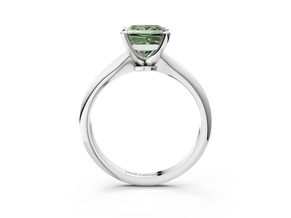 White gold Fancy Green Princess Cut Diamond Solitaire Engagement Ring with Classic Band and Four-Prong Setting