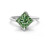 White gold Fancy Green Princess Cut Diamond Solitaire Engagement Ring with Four-Prong Setting and Classic Band_20