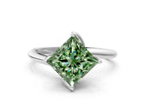 White gold Fancy Green Princess Cut Diamond Solitaire Engagement Ring with Four-Prong Setting and Classic Band_32