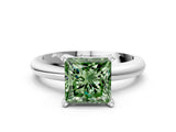 White gold Fancy Green Princess Cut Diamond Solitaire Engagement Ring with Round Band and Four-Prong Setting_113