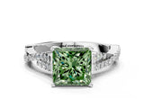 White gold Fancy Green Princess Cut Diamond Solitaire Engagement Ring with Twisted Pavé Band and Four-Prong Setting_68