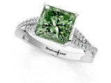 White gold Fancy Green Princess Cut Diamond Solitaire Engagement Ring with Twisted Pavé Band and Four-Prong Setting_69