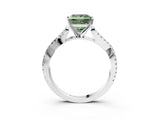 White gold Fancy Green Princess Cut Diamond Solitaire Engagement Ring with Twisted Pavé Band and Four-Prong Setting_72