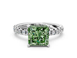 White gold Fancy Green Princess Cut Diamond Solitaire Pavé Engagement Ring with Round Band and Prong Setting_12