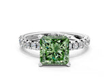 White gold Fancy Green Princess Cut Diamond Solitaire Pavé Engagement Ring with Round Band and Prong Setting_66