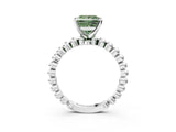 White gold Fancy Green Princess Cut Diamond Solitaire Ring with Beaded Band and Prong Setting_101