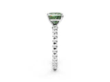 White gold Fancy Green Princess Cut Diamond Solitaire Ring with Beaded Band and Prong Setting_97