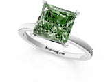 White gold Fancy Green Princess Cut Diamond Solitaire Ring with Classic Band and Four-Prong Setting_1