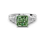 White gold Fancy Green Princess Cut Diamond Solitaire Ring with Filigree Band and Four-Prong Setting_17